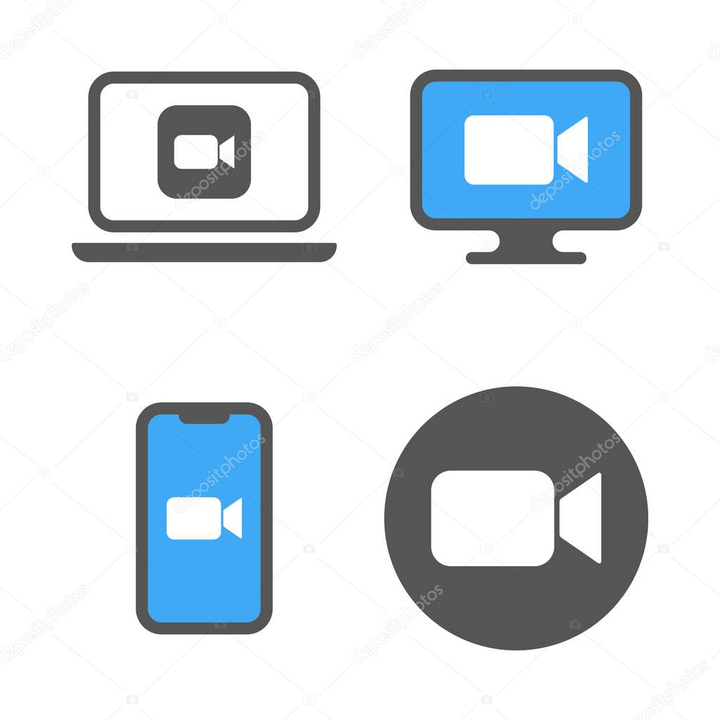 Blue camera icons - Live media streaming application for the phone, conference video calls. EPS 10