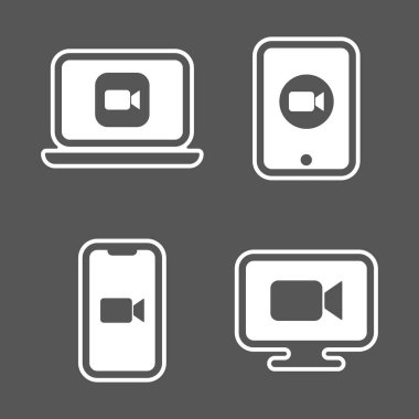 Mavi kamera simgeleri - farklı aygıtlarda kamera uygulaması simgeleri. EPS 10