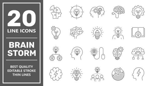Ensemble d'icônes de ligne de remue-méninges. Cerveau, créativité, idée nouvelle. AVC modifiable . — Image vectorielle
