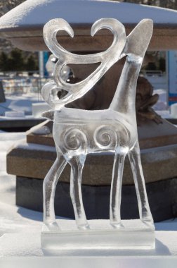 Reindeer Ice Sculpture Carving at Winterlude, Ottawa, Feb 8, 2017 clipart