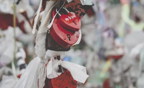 Sembol asma kilitler köprüde zincirlenmiş aşk evliliği