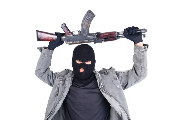 Terroriste avec mitrailleuse ak47 — Photo