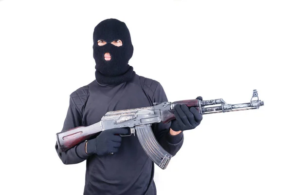 Terroriste avec mitrailleuse ak47 — Photo