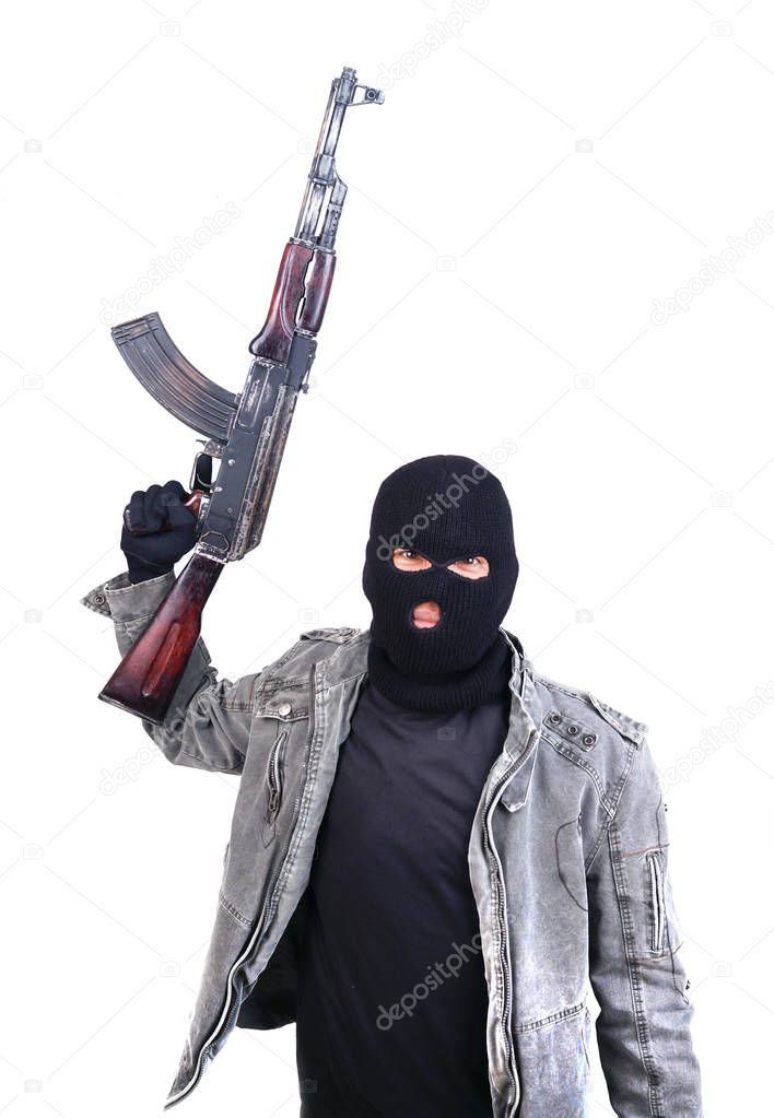 terrorist with ak47 machine gun