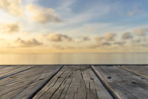 Trägolv med seascape — Stockfoto