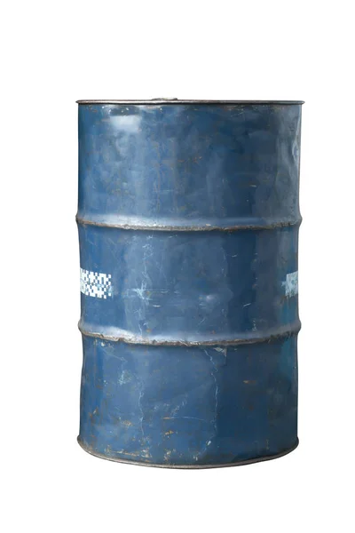 Eski mavi yağ tankı izole — Stok fotoğraf
