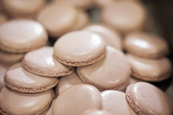 Makronenschalen Einem Blech Frisch Aus Dem Ofen — Stockfoto