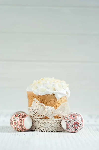 Pasen Brood Eieren Met Traditionele Oekraïense Sieraad Kulich Taart — Stockfoto