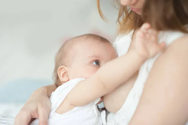 Μωρό τρώει το μητρικό γάλα. Μητέρα θηλάζει μωρό. — Φωτογραφία Αρχείου