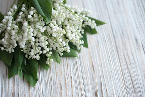 Lily Valley Flowers Old Wooden Background — Stock Photo, Image