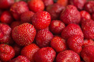 Taze toplanmış çileklerin arka planı, tam çerçeve.