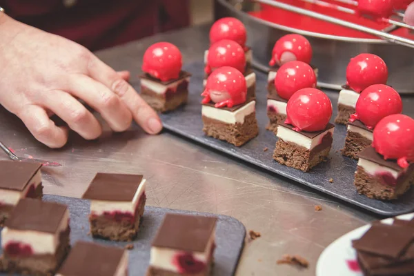 French mousse cakes with mirror glaze.