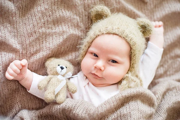 Jours Bébé Nouveau Dans Chapeau Couché Sur Couverture Laine Début — Photo