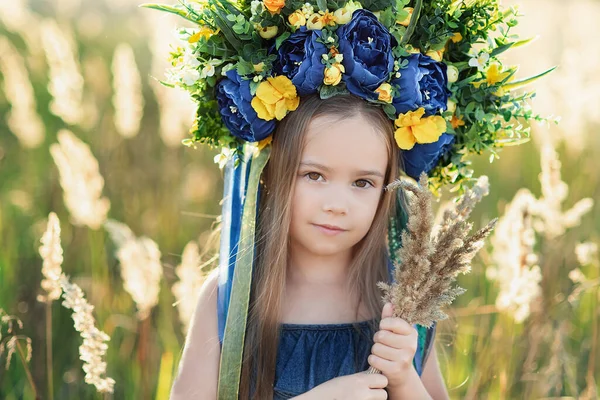 Girl Carries Blue Yellow Flag Ukraine Field Ukraine Independence Flag — Stock Photo, Image