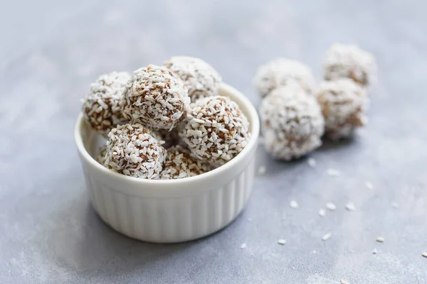 Bowl Healthy Homemade Raw Paleo Chocolate Energy Balls Cocoa Coconut — Stock Photo, Image