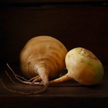 close-up of turnip on a wooden dark background clipart