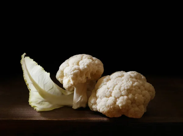 Cauliflowers Leaves Wooden Table — Stock Photo, Image