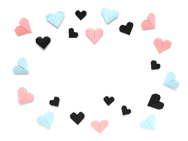 Muster Aus Papier Origami Herzen Isoliert Auf Weißem Hintergrund — Stockfoto