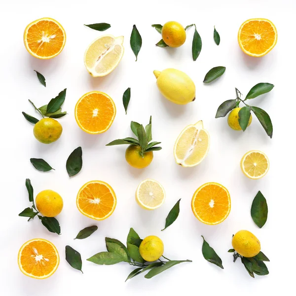 Limon, portakal, mandalina beyaz zemin üzerine desen