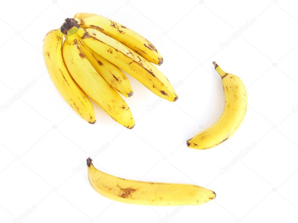 Top view of banana bunch isolated on white background