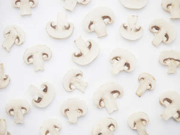 food composition with champignons on white background