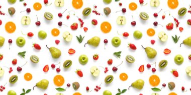 Beyaz arka plan üzerinde renkli meyve ile Seamless Modeli