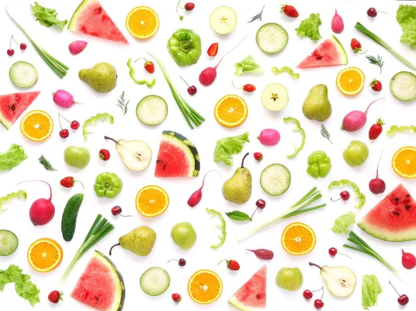 Vzor Bezešvé Barevných Ovoce Zeleniny Bílém Pozadí — Stock fotografie
