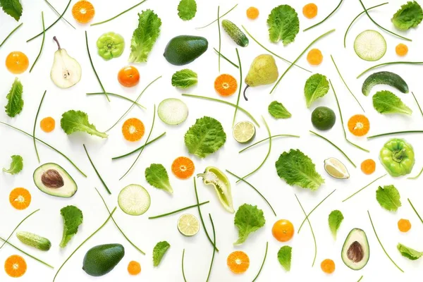 Padrão Sem Costura Com Frutas Legumes Cor Fundo Branco — Fotografia de Stock