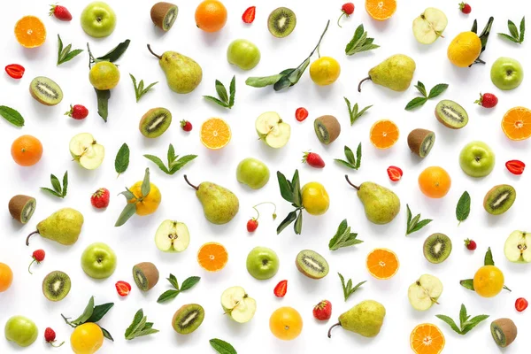 Patrón Sin Costuras Con Frutas Color Sobre Fondo Blanco — Foto de Stock