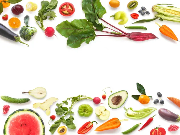 Vzor Bezešvé Barevných Ovoce Zeleniny Bílém Pozadí — Stock fotografie