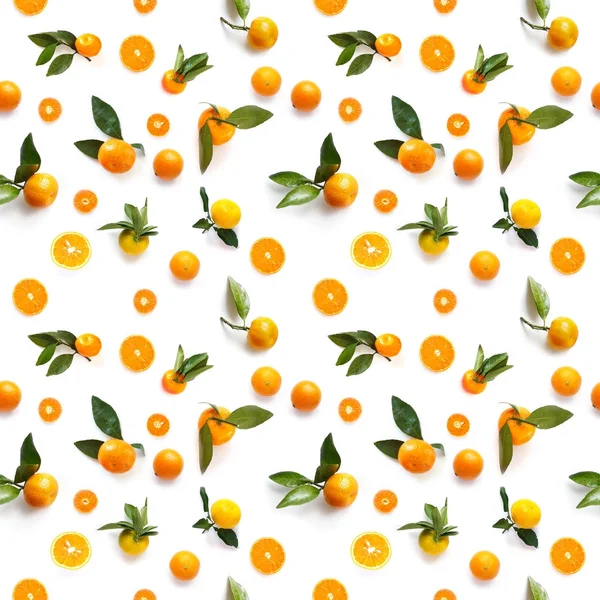 Food texture. Seamless pattern of fresh tangerines isolated on white background, top view