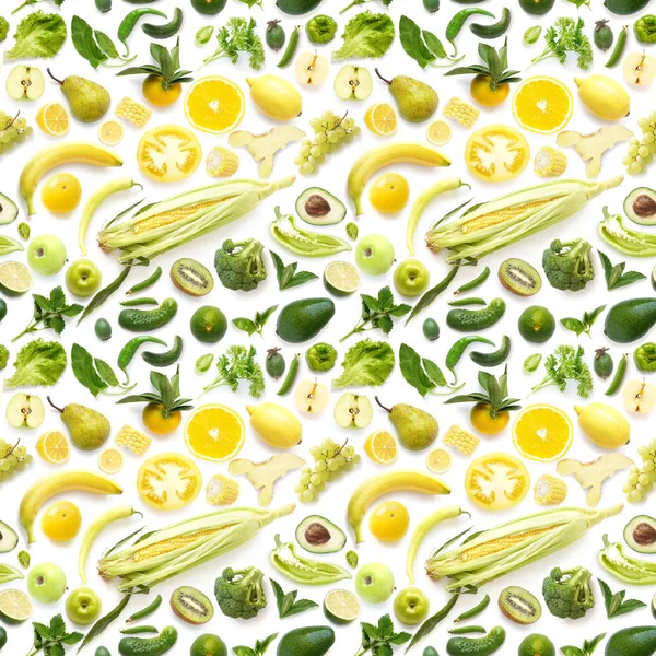 Food Texture Seamless Pattern Various Fresh Yellow Green Vegetables Fruits — Stock Photo, Image