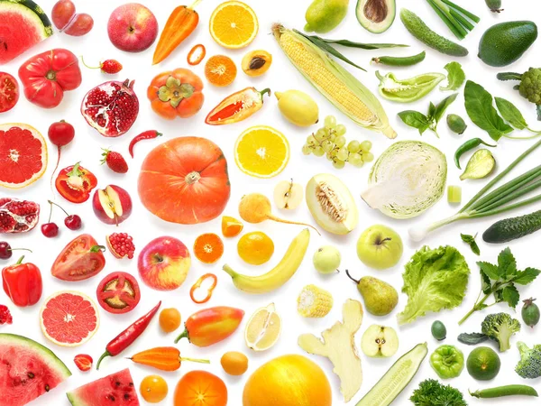 Modello Senza Cuciture Varie Verdure Fresche Frutta Isolate Sfondo Bianco — Foto Stock