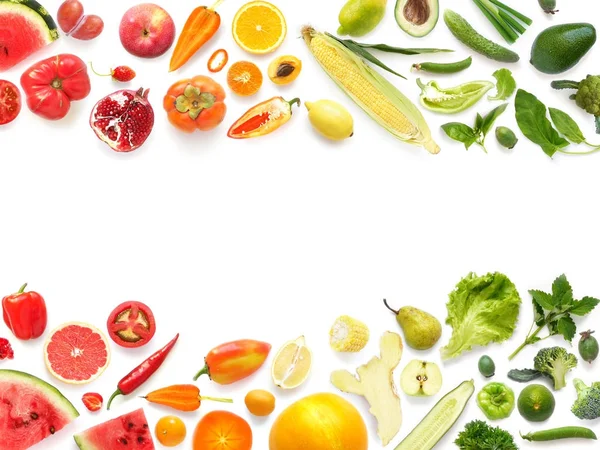 Vzor Bezešvé Různých Čerstvé Zeleniny Ovoce Izolované Bílém Pozadí Pohled — Stock fotografie