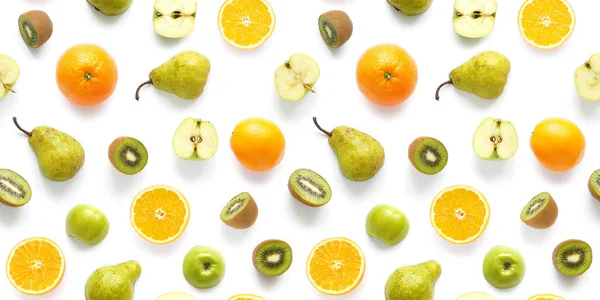 Composition Alimentaire Avec Des Oranges Tranchées Pommes Kiwis Poires — Photo