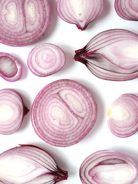 close-up photo of sliced onion isolated on white background