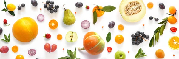 Плоская Ложка Большим Количеством Овощей Фруктов — стоковое фото