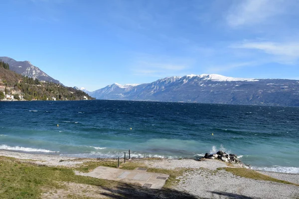 Jezioro Garda Czasie Burzy Zimowy Dzień Brescia Lombardia Włochy — Zdjęcie stockowe
