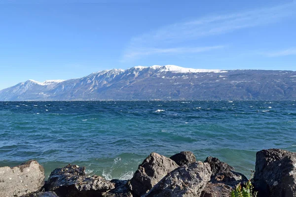 Lago Garda Tempestade Dia Inverno Bréscia Lombardia Itália — Fotografia de Stock