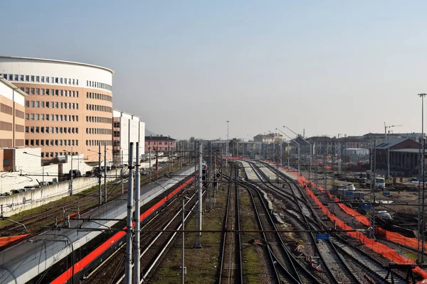 Kolej Widok Lotu Ptaka Sekcji Kolejowej Długą Podróż Szynach — Zdjęcie stockowe