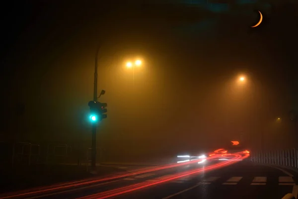 Brouillard Lune Dans Les Rues Brescia Lombardie Italie — Photo