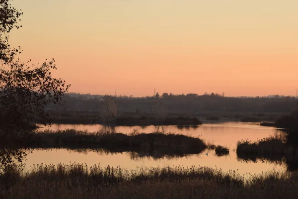 Torbiere Lake Iseo Brescia Talya Sınırında Gölet Günbatımı Manzara — Stok fotoğraf