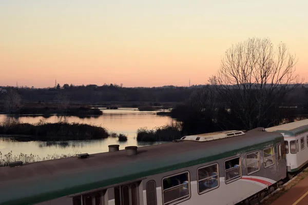 Tren Franciacorta Entre Torbiere Del Lago Iseo Brescia Italia — Foto de Stock