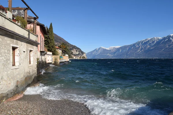 Una Vista Panorámica Del Lago Garda Día Tormentoso Brescia Lombardía —  Fotos de Stock