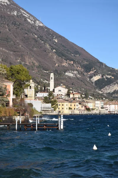 Una Vista Panorámica Del Lago Garda Día Tormentoso Brescia Lombardía — Foto de Stock