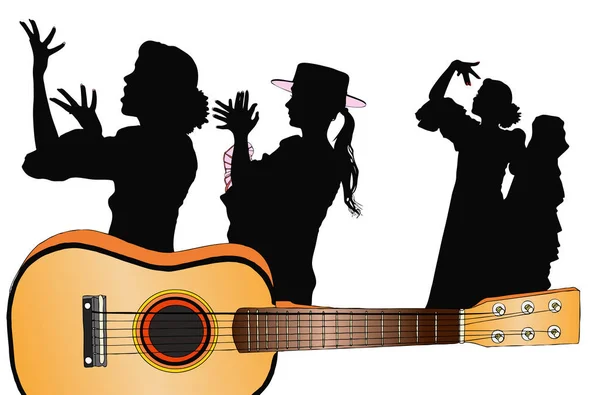 Symbolic image of a guitar and flamenco dancers — Stock Photo, Image