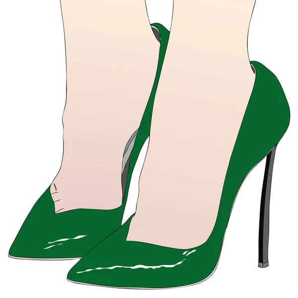 감각적으로 굽 이 높은 녹색 신발을 신고 있는 여성의 섹시 한 발 — 스톡 사진