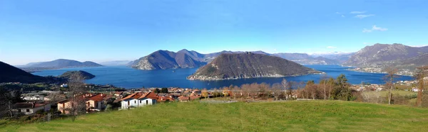 Immagine Panoramica Del Lago Iseo Del Comune Peschiaera Montisola Provincia — Foto Stock