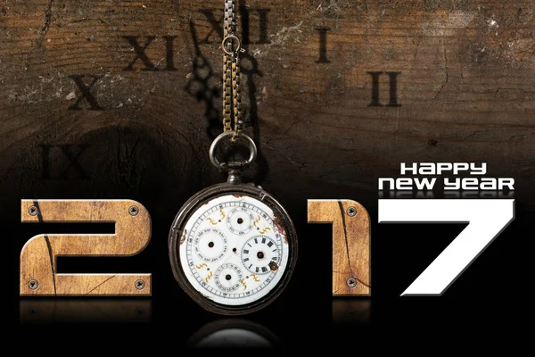 Feliz Año Nuevo 2017 - Antiguo reloj de bolsillo — Foto de Stock