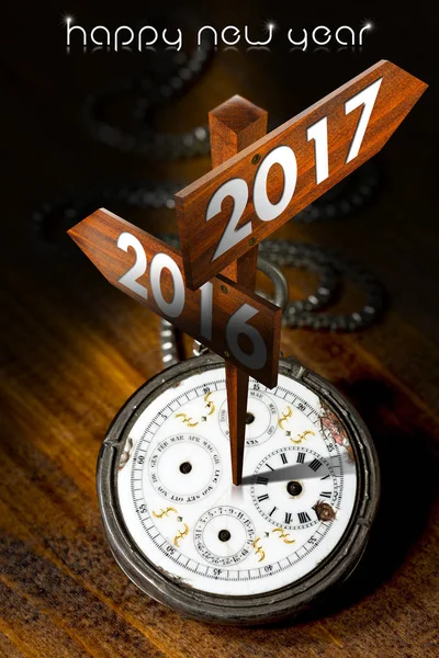 Gott nytt år 2017 - klocka med tecken — Stockfoto